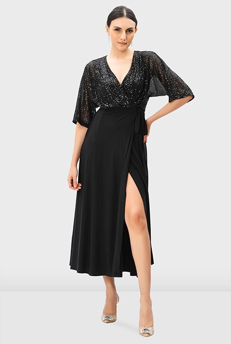 Dolman Sleeve Sequin Maxi Dress