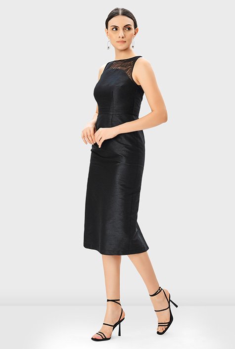 Illusion yoke best sale crepe sheath dress