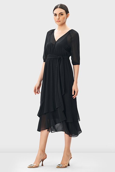 Shop Sheer chiffon ruffle tier dress