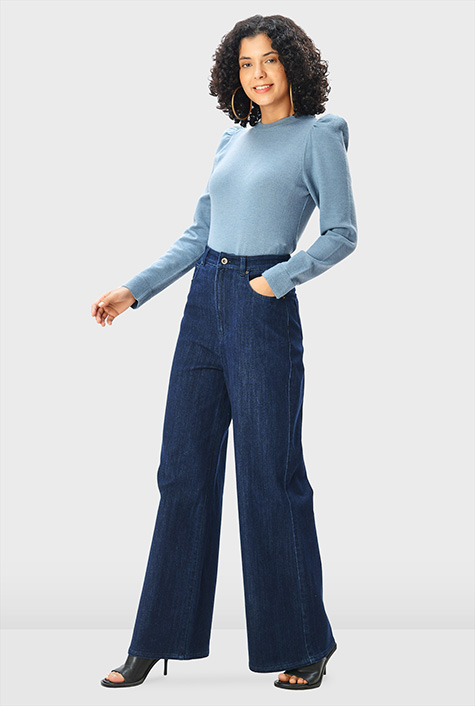 Shop High waist wide leg denim pants | eShakti