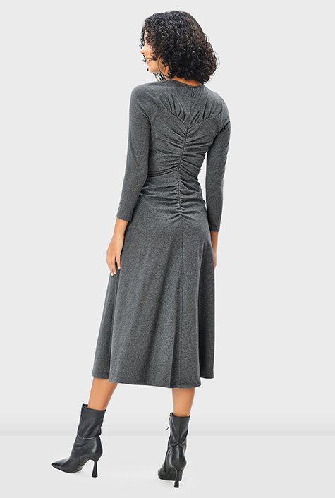 Keyhole cotton jersey ruched A-line dress