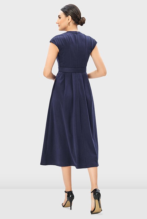 Cotton jersey belted fit-and-flare dress