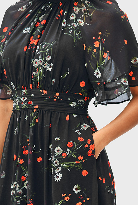 theredthread S oval pleats dress ブラック Black pleated long dress | The Kooples US