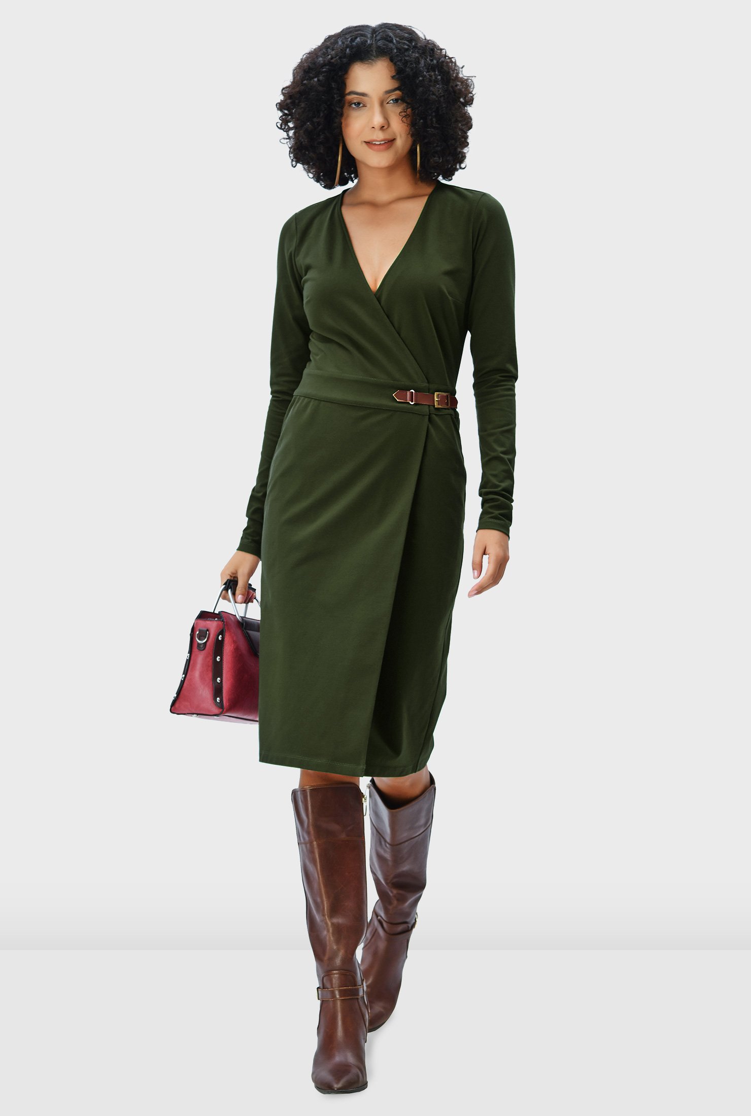 Shop Buckle closure cotton jersey wrap dress | eShakti