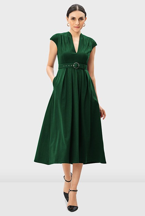 Shop Cotton jersey belted fit-and-flare dress