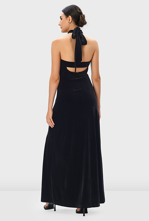 Shop Halter neck stretch velvet maxi dress | eShakti