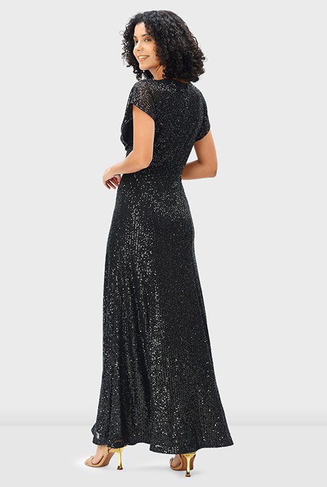 Shop Sequin mesh surplice empire dress ...