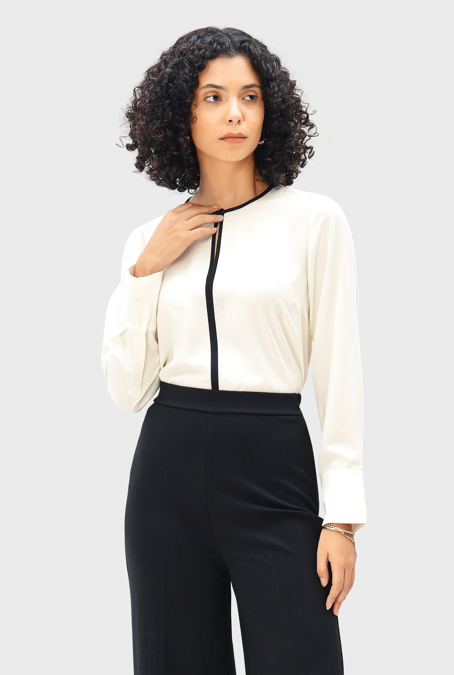 Contrast trim crepe twill tunic shirt