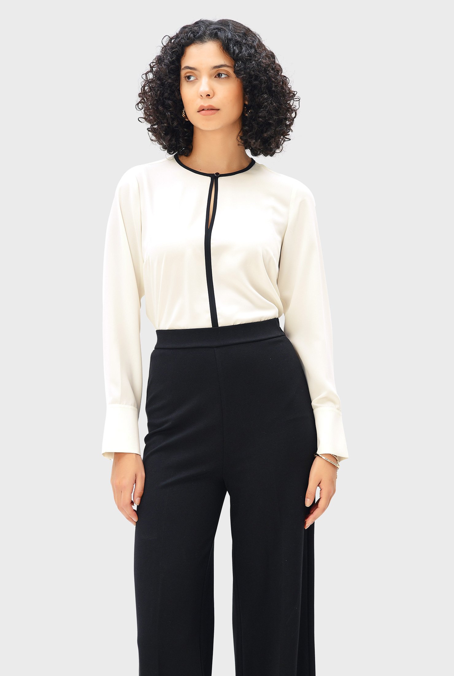 Shop Contrast trim crepe twill tunic shirt | eShakti