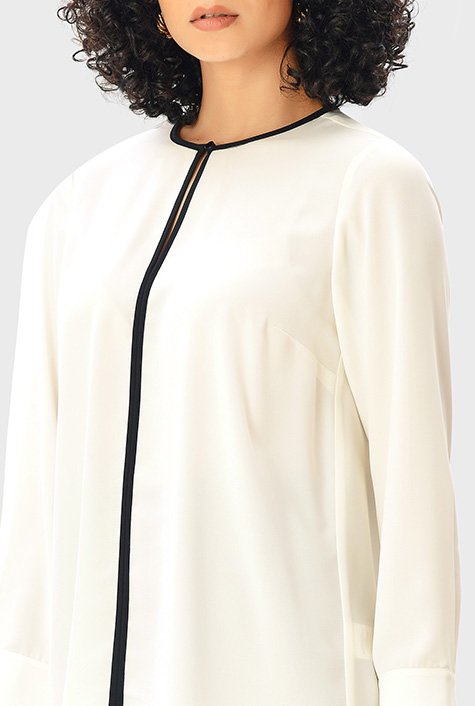 Shop Contrast trim crepe twill tunic shirt | eShakti