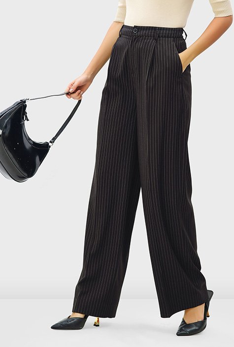 Black Pinstripe High Waist Straight Leg Pants