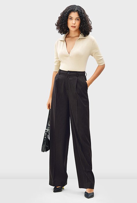 High waist pinstripe twill suiting wide leg pants