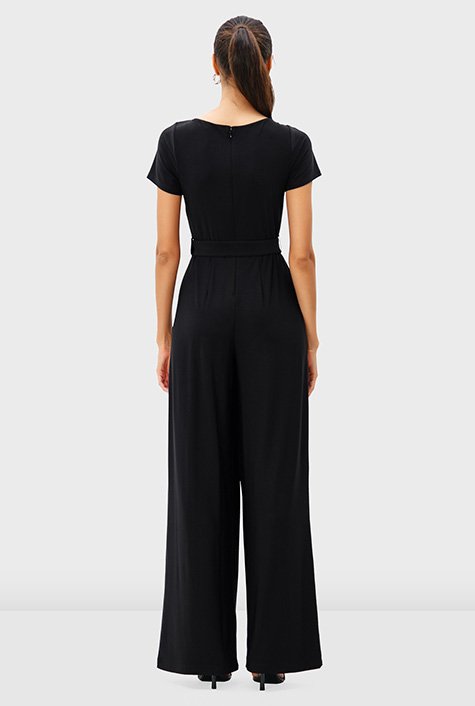 Jersey knit belted palazzo jumpsuit