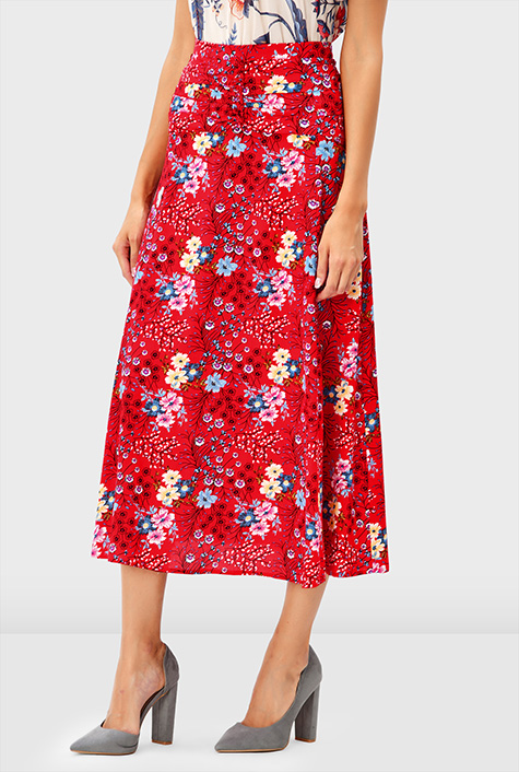 Shop Ruched drop waist floral print rayon skirt | eShakti