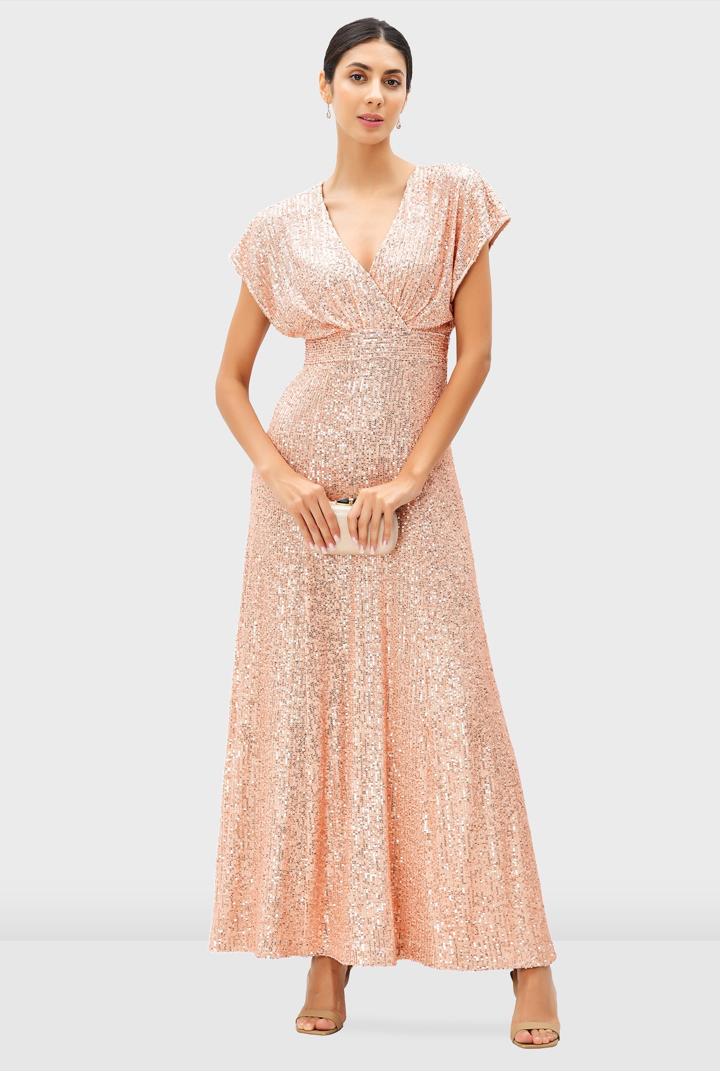 Shop Sequin mesh surplice empire dress eShakti