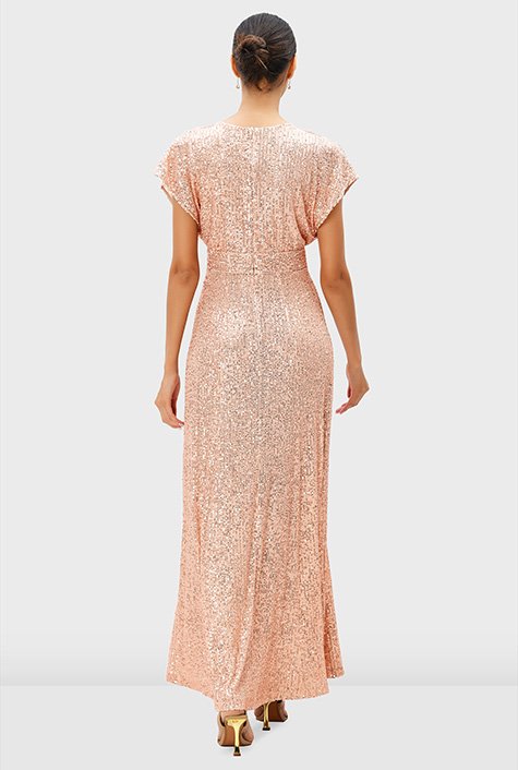 Shop Sequin mesh surplice empire dress eShakti