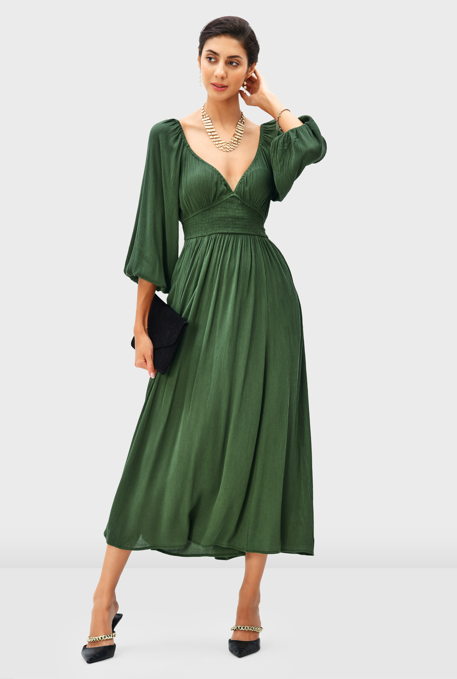 ロンハーマン　RHC Block Print Dress XS グリーン Shop Rayon crinkle elastic ruched banded empire dress | eShakti