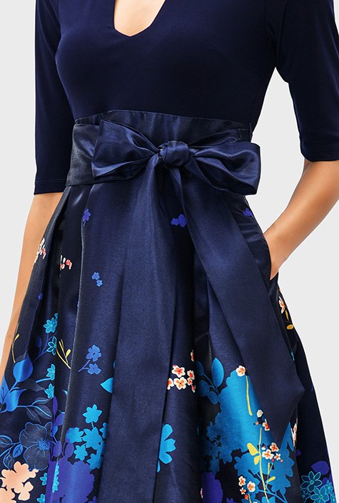 Shop Placed floral print dupioni and jersey knit maxi dress | eShakti