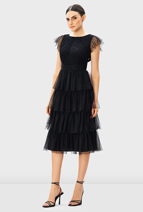 Ruffle tier sheer tulle dress