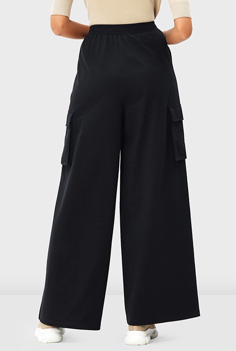 Marks & Spencer JERSEY WIDE LEG WITH STRETCH - Trousers - black - Zalando.de