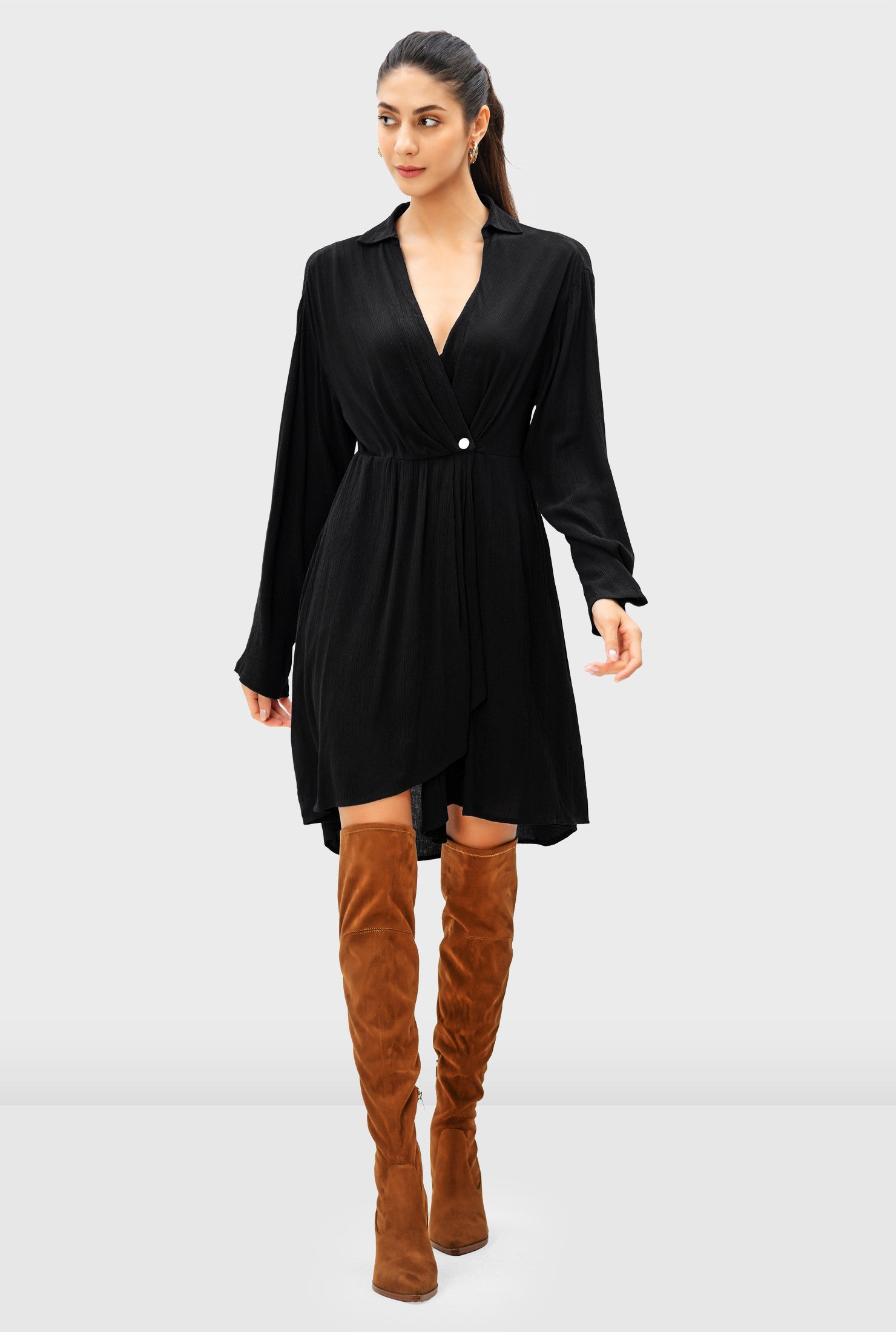 Shop Rayon crinkle buttoned wrap dress | eShakti