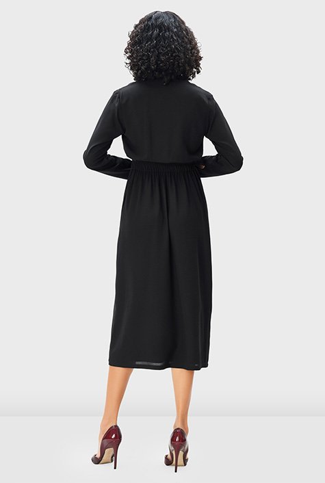 Blouson Sleeve Gathered Waist Shirt Dress