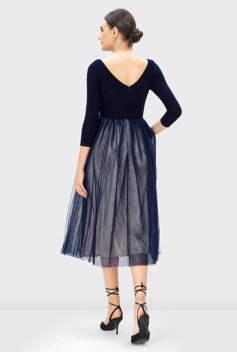 Ribbed Top Layered with Pleated Underdress - Gracia Fashion