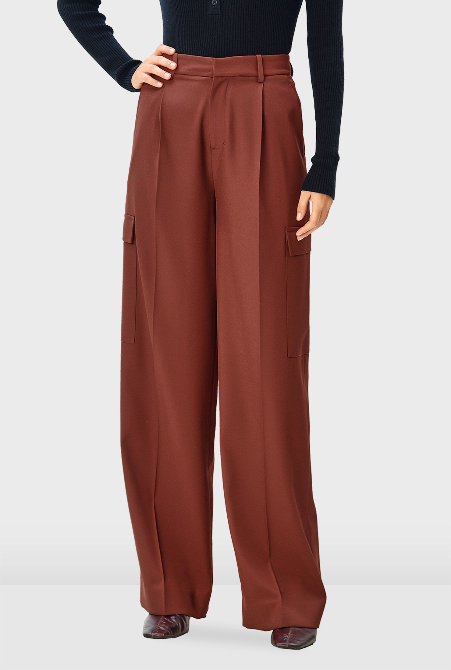 Shop Soft twill suiting wide leg cargo pants | eShakti