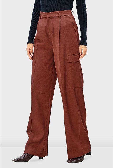 Brown Twill Pocket High Waist Cargo Pants
