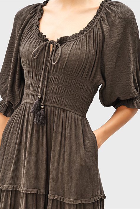 Shop Cotton crinkle gauze smocked waist tier dress | eShakti