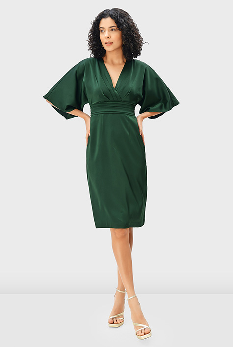 Shop Satin crepe surplice sheath dress eShakti
