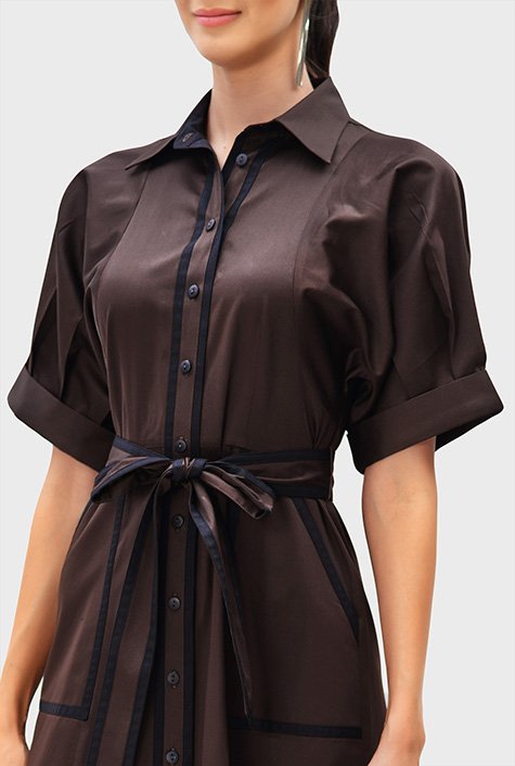 Shop Contrast trim cotton sateen shirtdress | eShakti