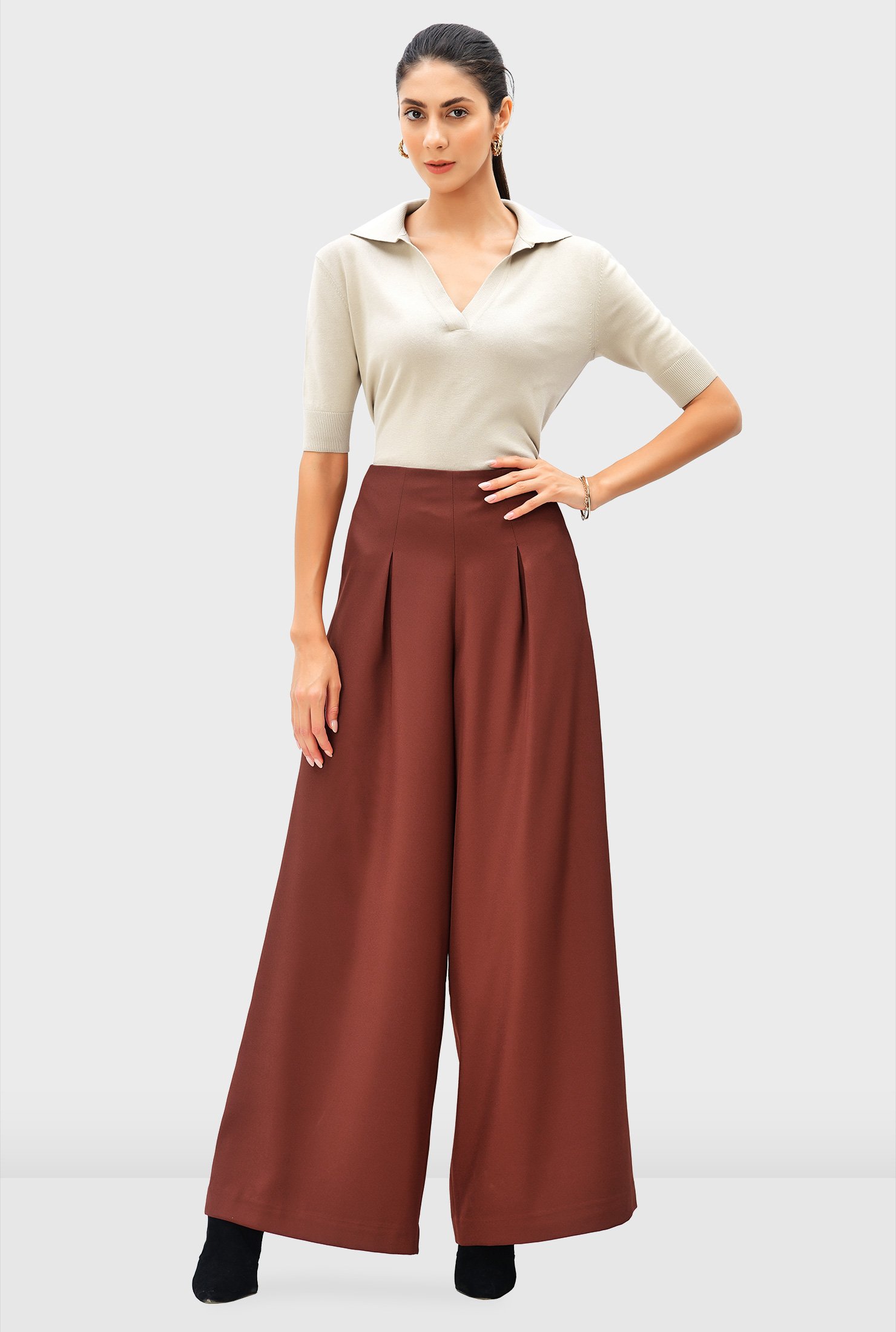 Shop Release pleat wide leg soft twill pants | eShakti