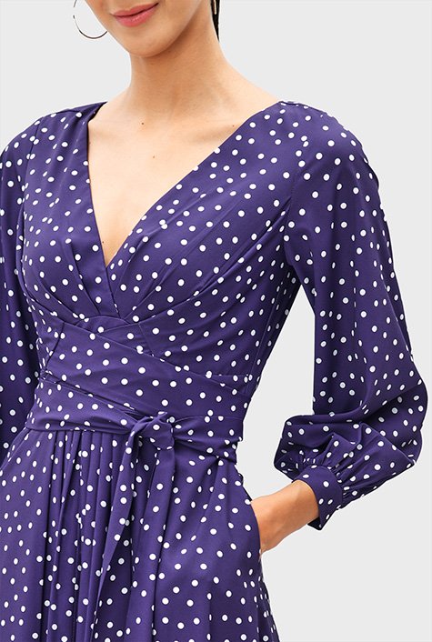 Shop Tie Waist Polka Dot Print Crepe Empire Dress Eshakti