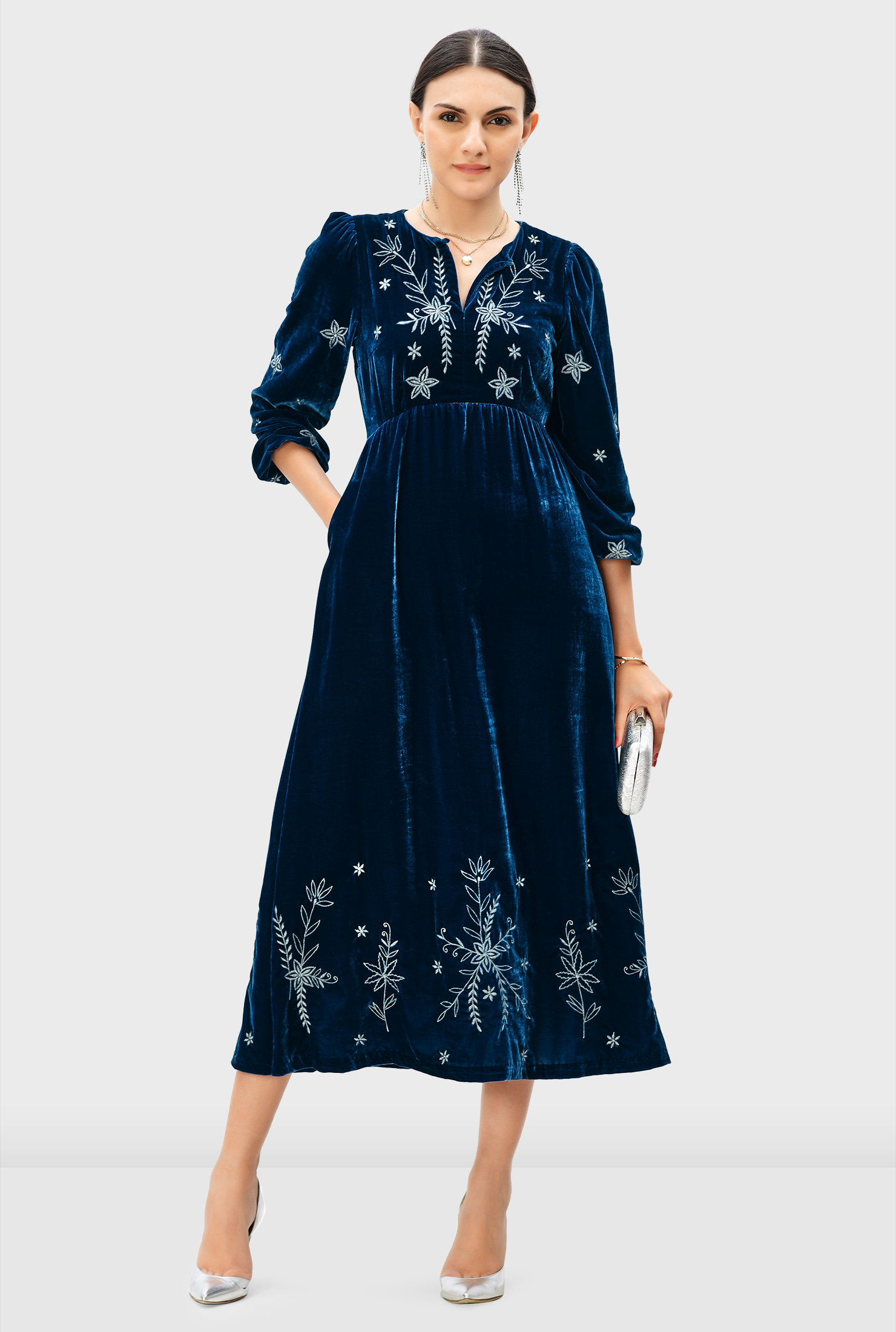 【美品】sahara 2way Velvet Embroidery Dress $169 ZARA LIMITED EDITION Silk VELVET DRAPED Appliqué