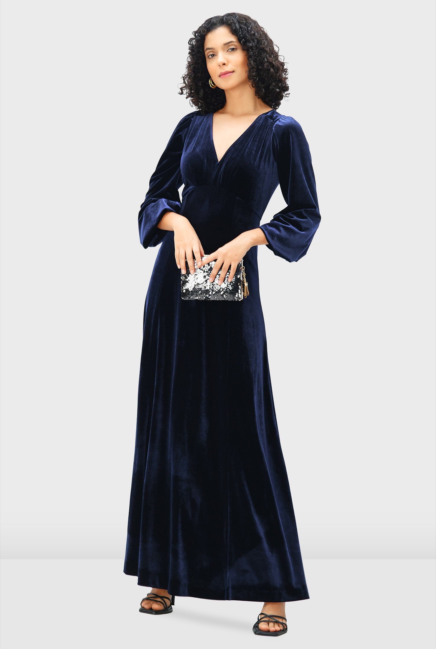 Shop Stretch Velvet Empire Maxi Dress Eshakti 8370