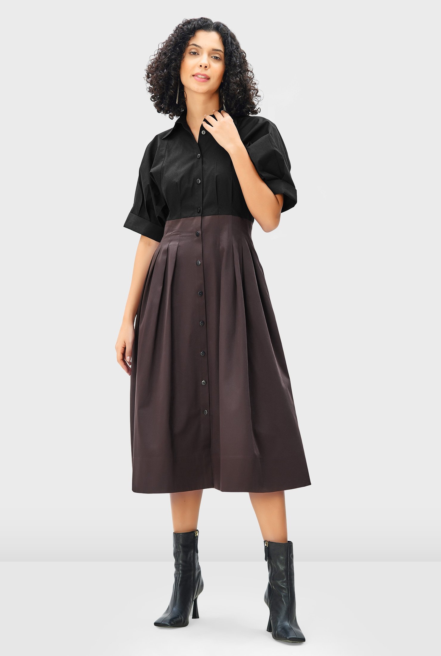 Shop High waist cotton poplin and sateen shirt dress | eShakti