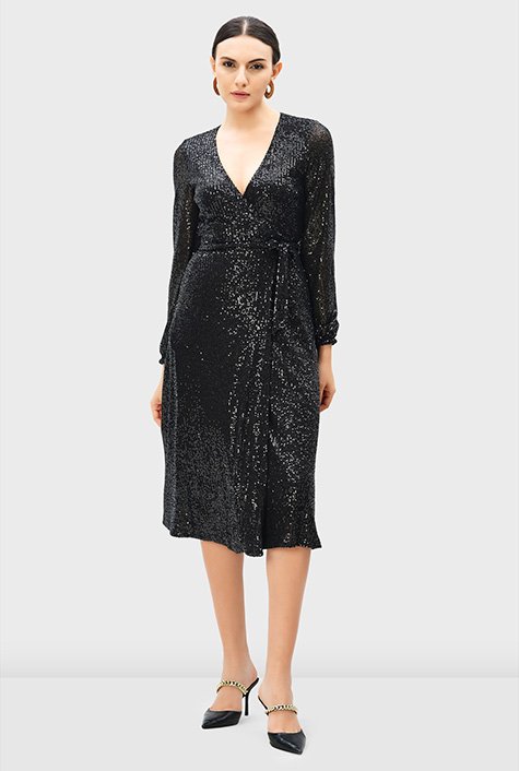 Shop Sequin mesh midi wrap dress | eShakti