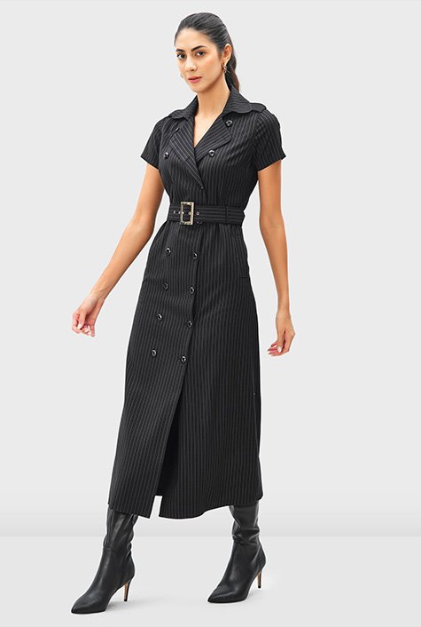 Shop Pinstripe twill suiting coat style dress | eShakti