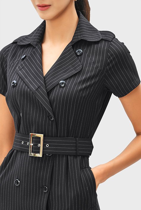 Shop Metal zip pieced soft pinstripe twill dress