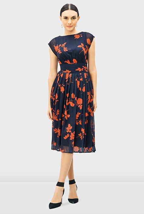 Shop Floral print georgette pleated empire dress