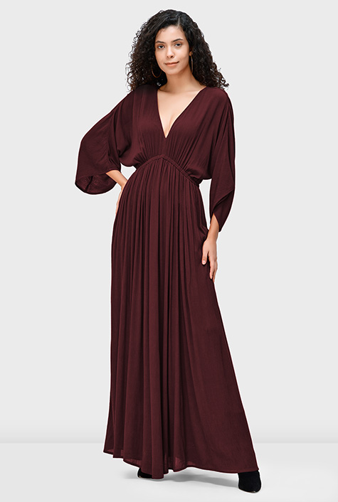 Shop Ruched empire woven gauze maxi dress | eShakti