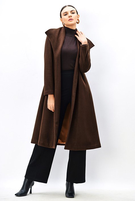 Shop Melton-look wool blend sash-tie coat | eShakti