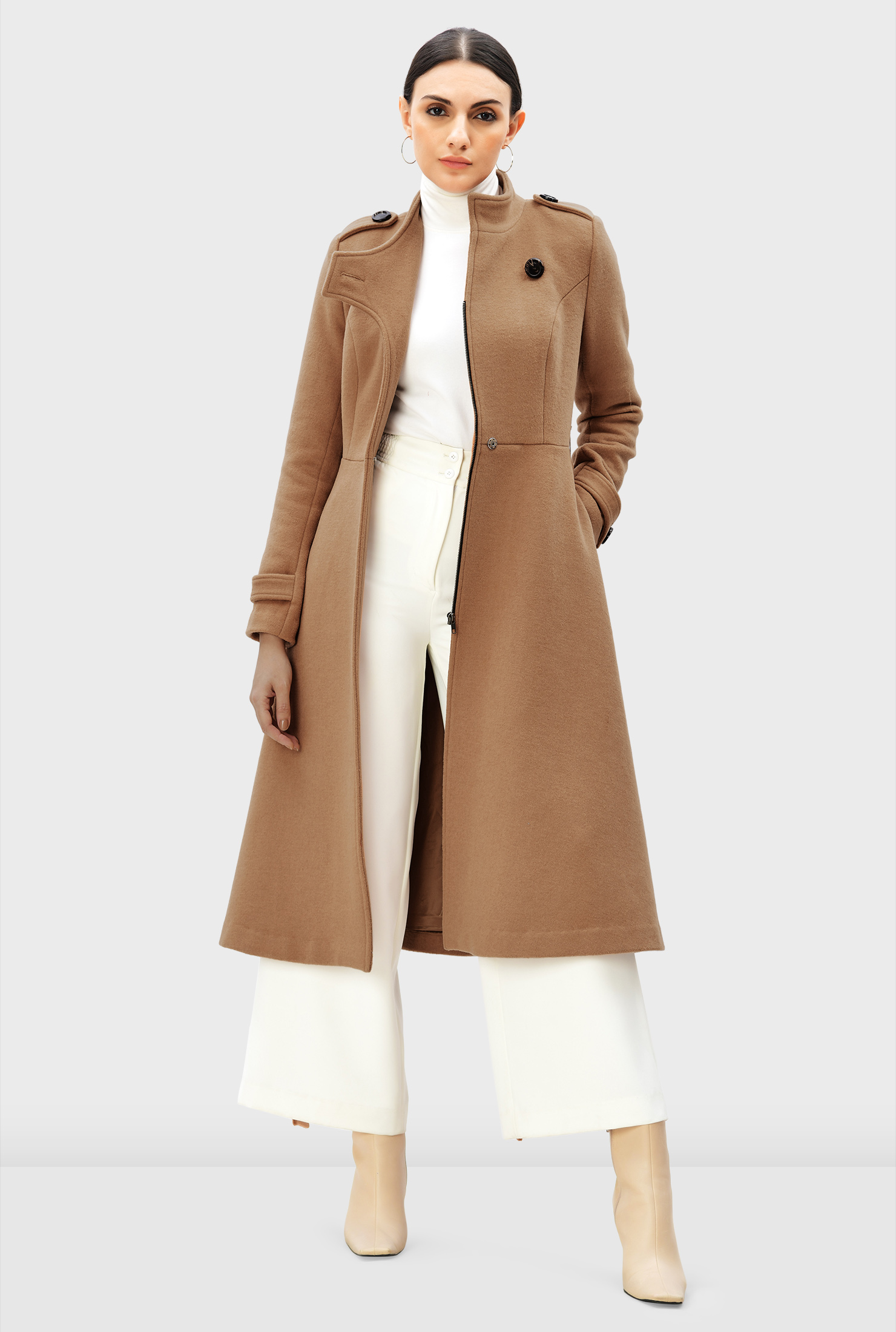 Shop Melton-look wool blend sash tie coat | eShakti