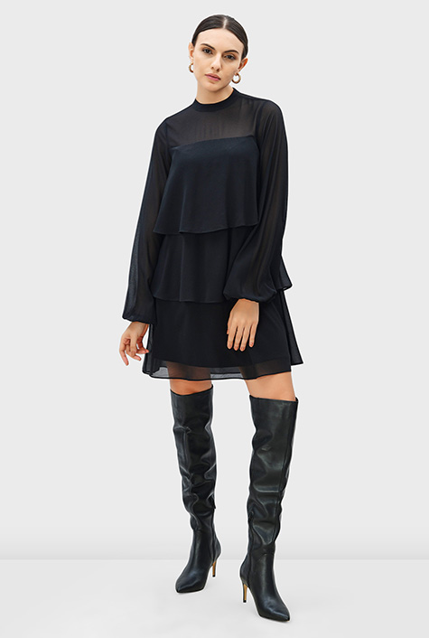 Shop Poly chiffon ruffle tier shift dress | eShakti