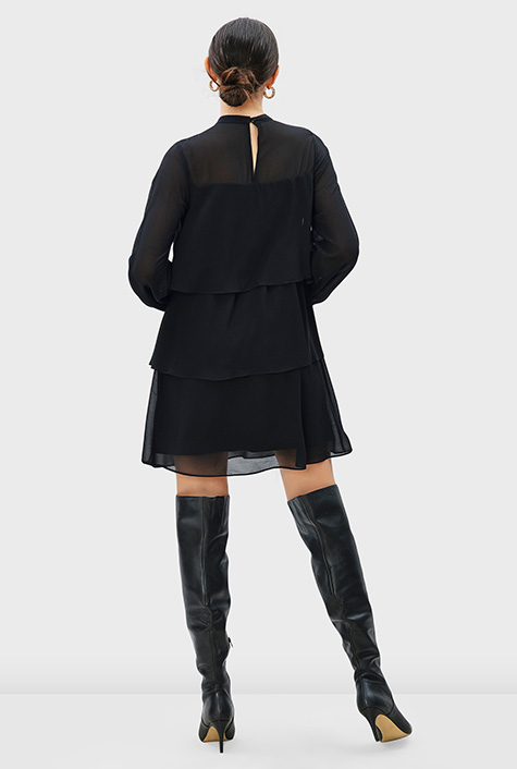 Shop Poly chiffon ruffle tier shift dress | eShakti