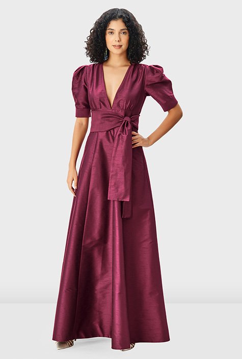 Cap sleeve dupioni 2024 full length dress