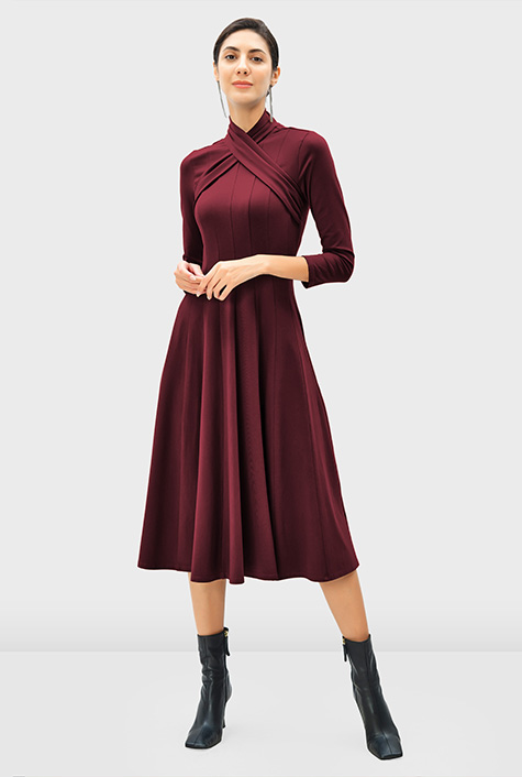 Shop Cross neck cotton jersey A-line dress | eShakti