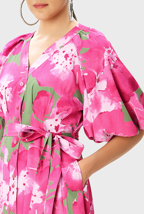 Shop Floral print crepe sash-tie shirtdress | eShakti