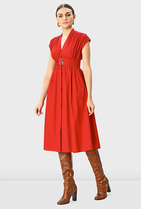 Shop Cotton poplin belted empire shirt dress | eShakti